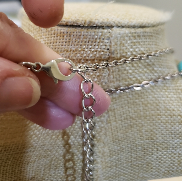 St Emerald, NWT, 2 turquoise, pearl beaded jeweled long silver fashion necklaces - Picture 15 of 16